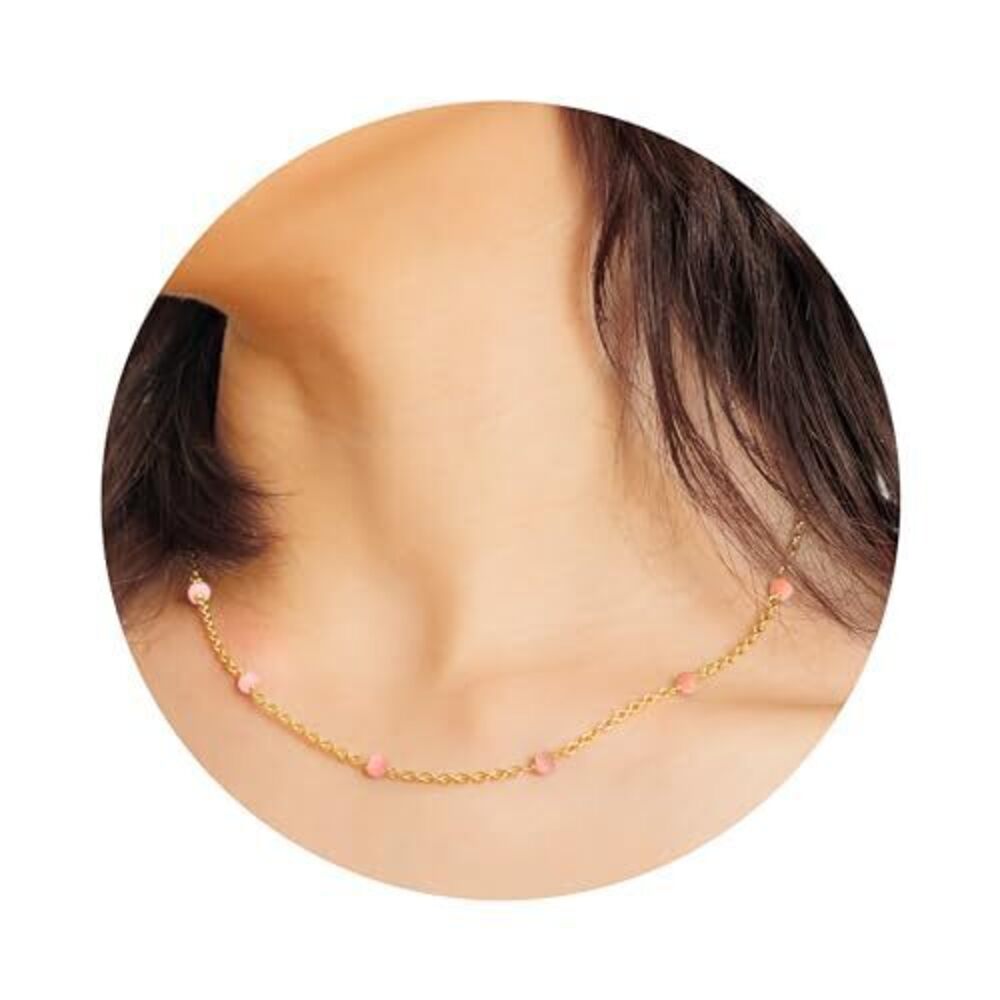 2739 Pink Opal Necklace , Premium Beaded Gold Necklaces - Tarnish Free 18K